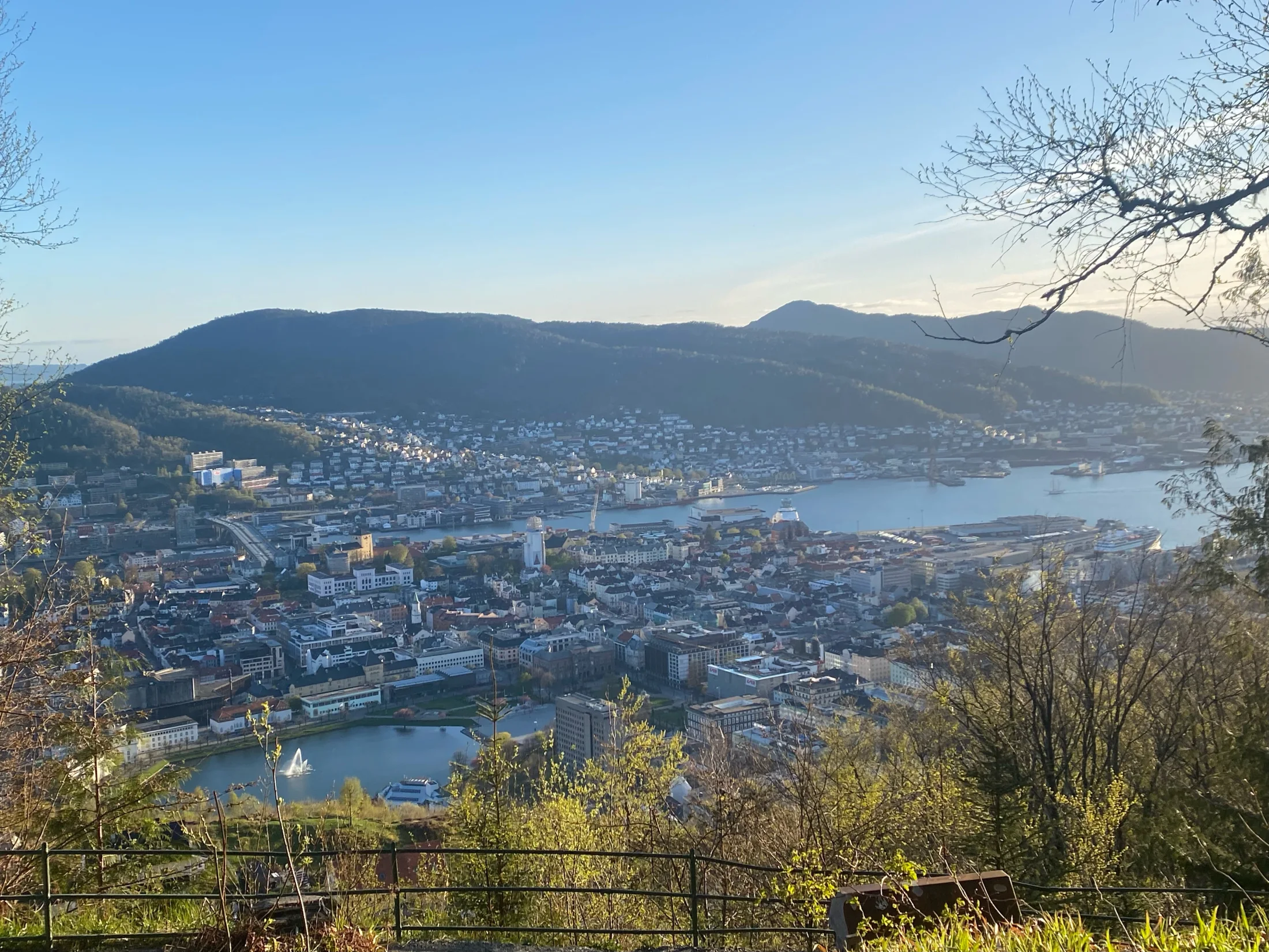 Bergen city and harbor viewed from the Floyen area