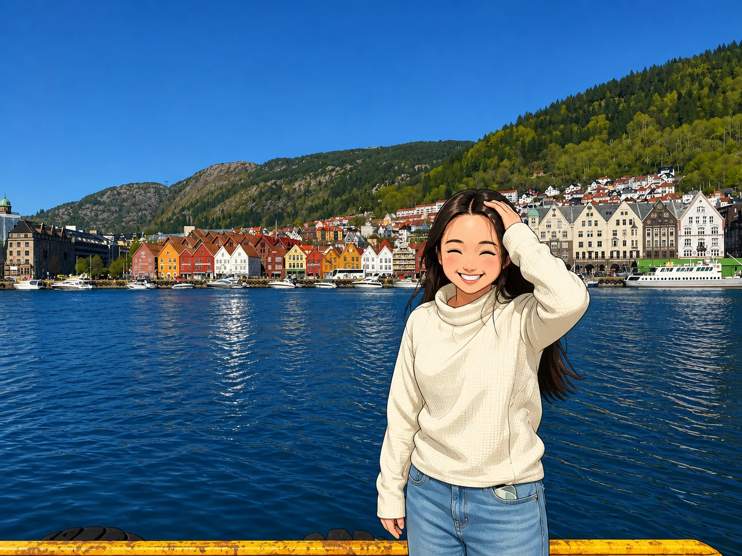 Bergen waterfront with colorful buildings and mountain views