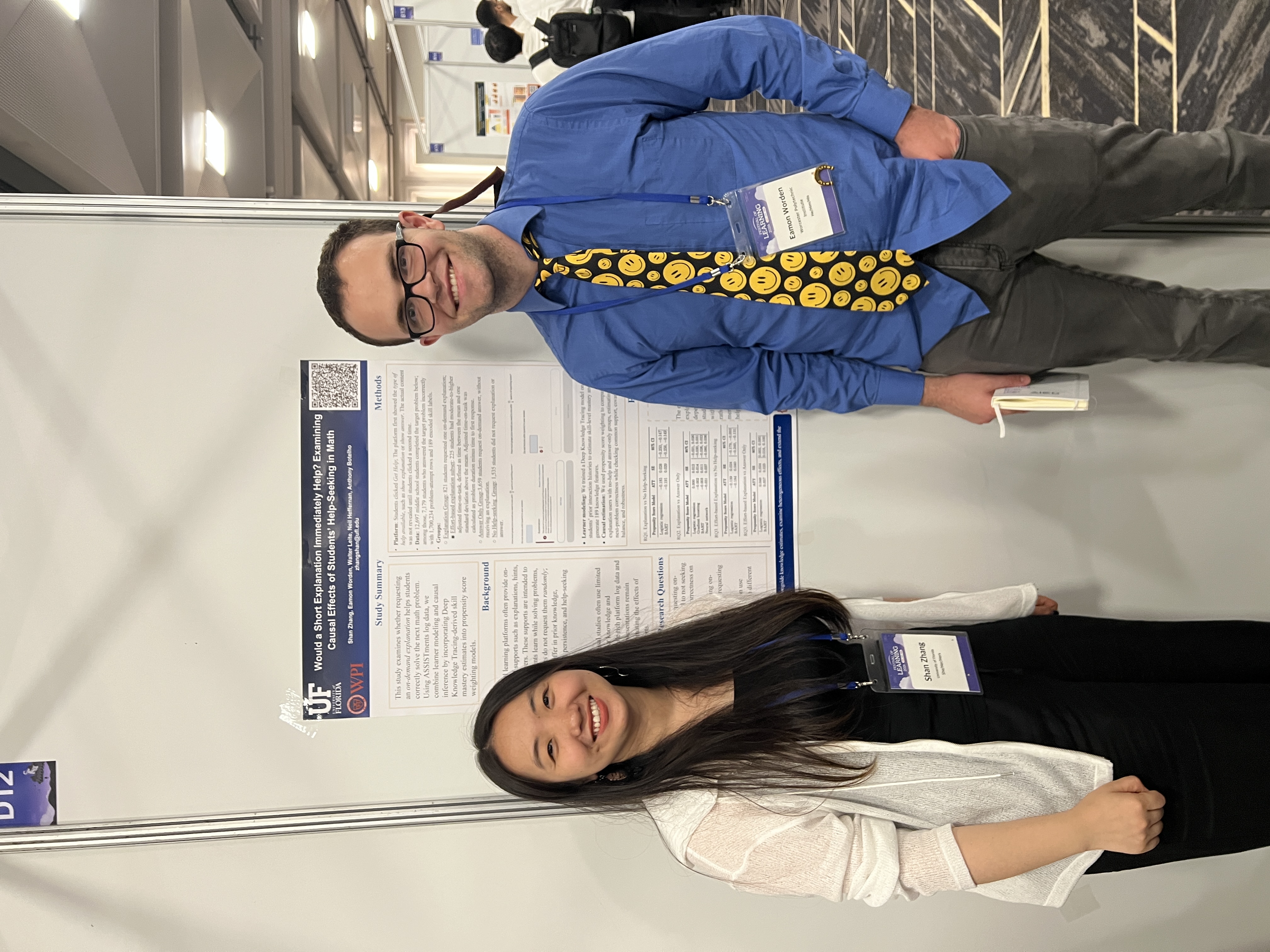 Shan Zhang and Eamon Worden with their EDM 2026 help-seeking poster