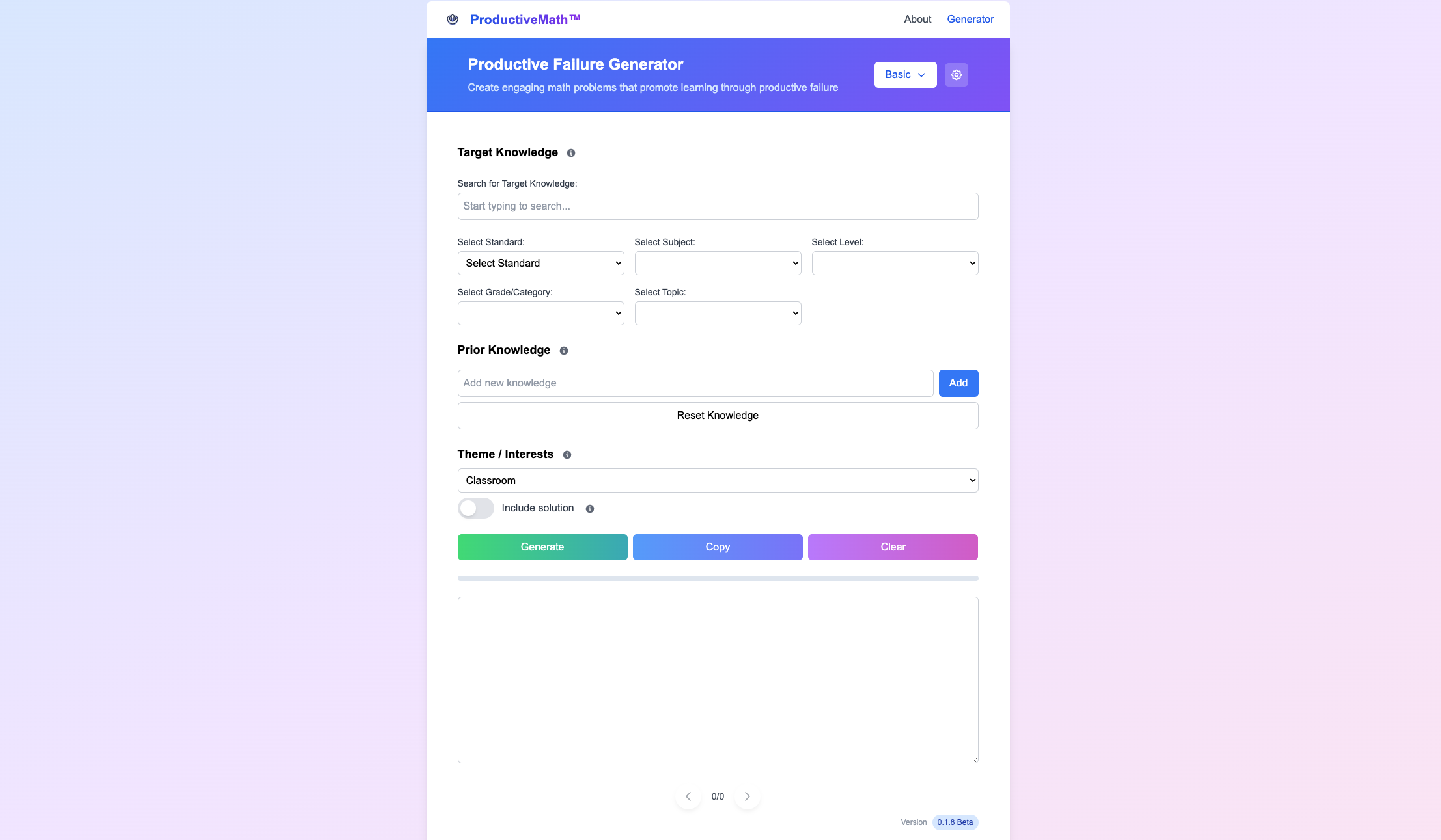 ProductiveMath Platform Interface